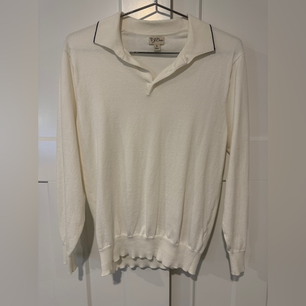 J Crew Heritage White Cotton Tipped Sweater-Polo